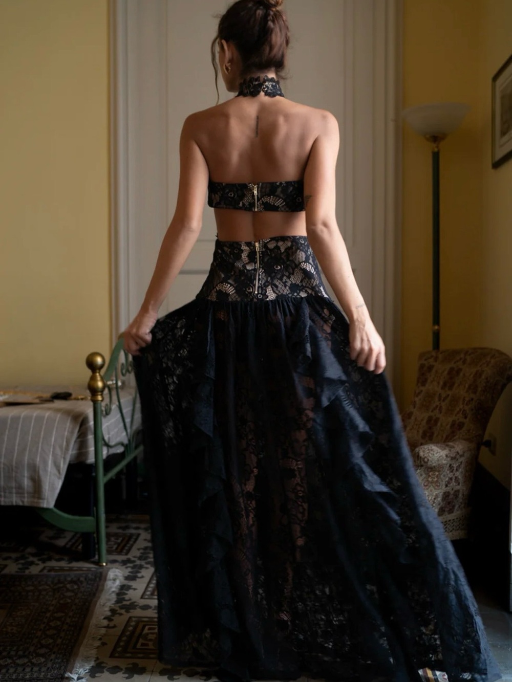 NWOT 12th Tribe Princesa Black Lace Drop Waist Maxi Dress - Picture 5 of 5